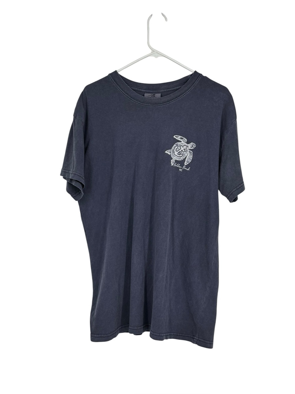 Salty Wave Collection Size Large Blue Gray Cotton Holden Beach Turtle T-Shirt